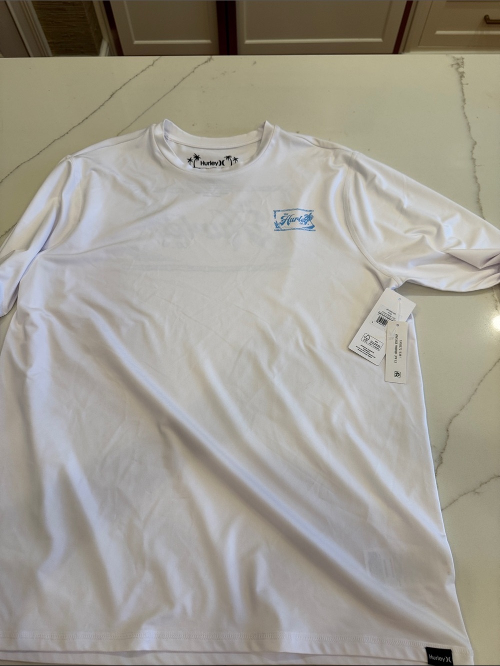 Hurley Men’s White Long-Sleeve Tee with Light Blue Chest Logo